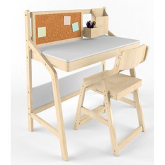 Детские столы и стулья 38 Попугаев Комплект растущий стол UNO и стул Робин Wood с аксессуарами без покрытия