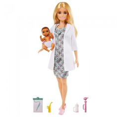 Куклы и одежда для кукол Barbie Игровой набор Кукла Барби доктор педиатр с малышом пациентом