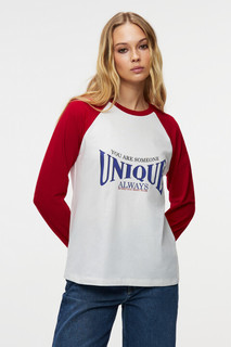 Лонгслив хлопковый с рукавами реглан и принтом Befree