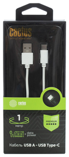 Кабель Cactus CS-USB.A.USB.C-1 USB (m)-USB Type-C (m) 1м белый блистер