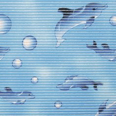 Коврик для ванной, антискользящий, 0.8х15 м, вспененный ПВХ, голубой, Вилина, Аква Стандарт, 7017С, дельфины