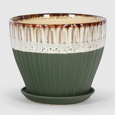 Кашпо керамическое для цветов Shine Pots 16x14см зелено-белый