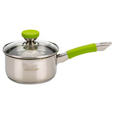 Ковши из нержавеющей стали ковш ATTRIBUTE Lime 1,5л 16см нерж.сталь стеклянная крышка индукция