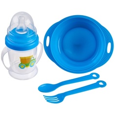 Набор для кормления КРОШКА Я Набор детской посуды «Малыш», 4 предмета: тарелка, бутылочка, ложка, вилка, от 5 месяцев