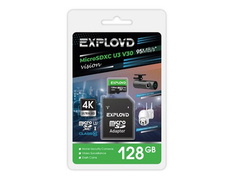 Карта памяти 128Gb - Exployd MicroSDXC Class 10 U3 V30 Vision EX128GCSDXC10-U3-V30 с переходником под SD