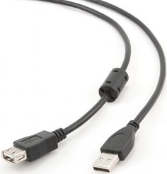 Кабель BION BXP-CCF-USB2-AMAF-030 удлинительный USB 2.0 A-A (m-f), позолоченные контакты, ферритовые кольца, 3м, черный