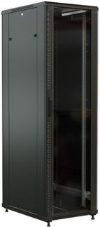 Шкаф напольный 19", 42U WRLine WR-TT-4266-AS-RAL9004 2055x600х600 мм, передняя стеклянная дверь со стальными перфорированными боковинами, задняя дверь