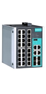 Коммутатор MOXA EDS-528E-4GTXSFP-LV-T Managed Gigabit Ethernet switch with 24 10/100BaseT(X) ports, and 4 combo 10/100/1000BaseT(X) or 100/1000BaseSFP
