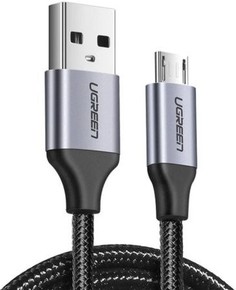 Кабель UGREEN US290 60147 USB 2.0 A/Micro USB, Nickel Plating Alu Braid, 1.5м, grey/black