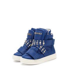 Высокие кожаные кеды с застежками велькро и заклепками Dsquared2