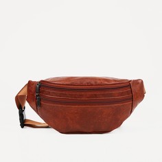 Поясная сумка на молнии, наружный карман, цвет коричневый NO Brand