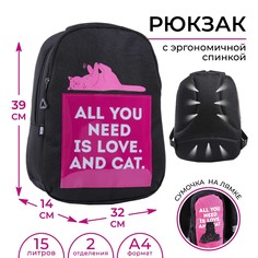 Рюкзак школьный, эргономичная спинка art hype cat and love, 39x32x14 см