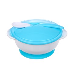 Набор детской посуды, 3 предмета: тарелка на присоске, крышка, ложка, цвет голубой Крошка Я