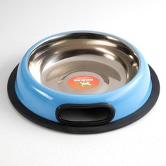 Миска с нескользящим основанием округлая цветная с ручкой, 470 мл, голубая Пижон