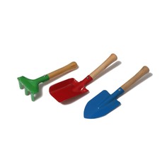 Набор садового инструмента, 3 предмета: грабли, совок, лопатка, длина 20 см, деревянная ручка Greengo