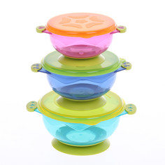 Набор детской посуды для кормления/хранения: миски на присоске, 3 шт.,150, 250, 350 мл. с крашками, от 5 мес. Mum&Baby