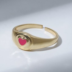 Кольцо amore сердечко в круге, цвет розовый в золоте, безразмерное Queen Fair