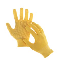 Перчатки, х/б, с нейлоновой нитью, с пвх точками, размер 9, жёлтые, Greengo