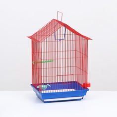 Клетка для птиц большая, крыша-домик (с наполнением), 35 х 28 х 55 см, синий NO Brand
