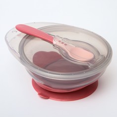 Набор для кормления: миска на присоске, с крышкой + ложка, цвет розовый Mum&Baby
