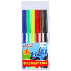 Фломастеры, 6 цветов, синий трактор