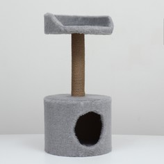 Дом-когтеточка с лежаком круглый, джут, 35 х 35 х 70 см, серый NO Brand