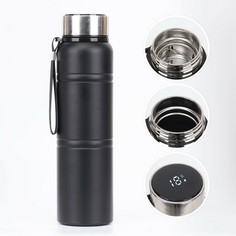 Термос, серия: warm, 1 л, сохраняет тепло 24 ч, с термометром, ситом, чёрный Take IT Easy