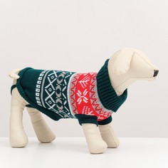 Свитер вязанный с орнаментом, размер s (дс 18, ог 26-32, ош 18-24 см), зелёный NO Brand