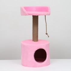 Дом-когтеточка с лежаком круглый, джут, 35 х 35 х 70 см, розовый NO Brand
