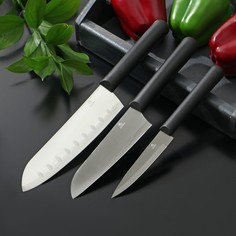 Ножи кухонные fоlk, набор 3 шт, лезвие: 7,7 см, 12 см, 18,2 см, цвет чёрный Доляна