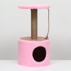 Домик с когтеточкой круглый, джут, 35 х 35 х 64 см, розовый NO Brand