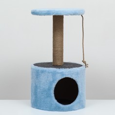 Домик с когтеточкой круглый, джут, 35 х 35 х 64 см, голубой NO Brand