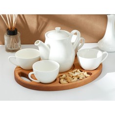 Поднос для чая на 4 персоны adelica, 32×26×1,8 см, массив берёзы, пропитано минеральным маслом