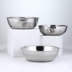 Набор посуды из нержавеющей стали, 3 предмета: дуршлаг 23×6,5 см, салатник 25×7 см, салатник 27×7,5 см NO Brand