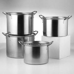 Набор кастрюль из нержавеющей стали, 4 предмета: 6 л, 8,5 л, 11 л, 13,5 л, d=26/28/30 см, толщина металла 0,3 мм NO Brand