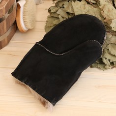 Рукавица банная из овчины, черная NO Brand