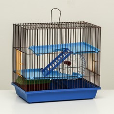 Клетка для грызунов с пластиковыми полками и наполнением, 36 х 23 х 34 см, синий NO Brand
