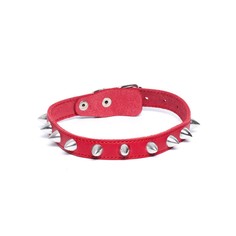Ошейник кожаный с шипами, красный (38-46х2 см) Пушистое счастье