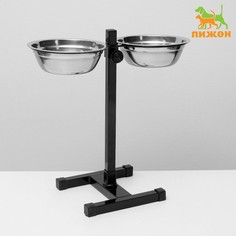 Подставка с мисками, 2 х 700 мл, высота 40 см, разборная, чёрная Пижон