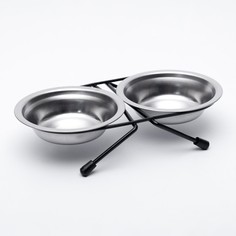 Набор из 2 мисок на подставке, 2 х 100 мл, чёрная подставка Пижон