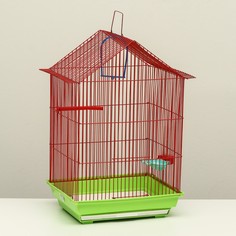 Клетка для птиц большая, крыша-домик (с наполнением), 35 х 28 х 53 см, зеленый NO Brand