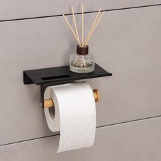Держатель для туалетной бумаги с полочкой bamboo, 18×9,7×7,5 см, цвет чёрный NO Brand