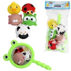 Игрушки для ванны ABtoys Игровой набор Веселое купание Сачок с 5 фигурками животных