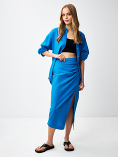 Юбка миди из смесового льна (синий, S) Sela