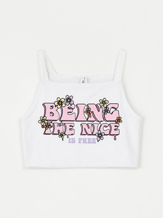 Укороченный топ с принтом для девочек (белый, 134) Sela