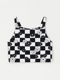 Укороченный топ с принтом для девочек (черный, 128) Sela
