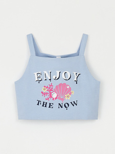 Укороченный топ с принтом для девочек (голубой, 134) Sela