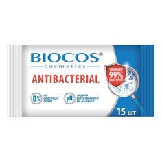 Салфетки влажные антибактериальные упаковка 15 штук (BIO820492) Biocos