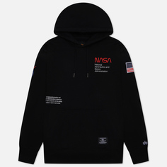 Мужская толстовка Alpha Industries NASA Worm Logo Hoodie, цвет чёрный, размер XL