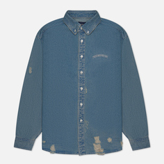 Мужская рубашка thisisneverthat Damaged Denim Oxford, цвет голубой